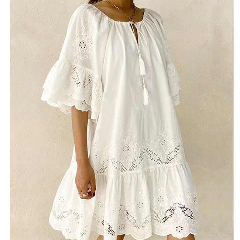 Damen Luftiges Kleid mit Spitzenakzenten und voluminösen Ärmeln Drune