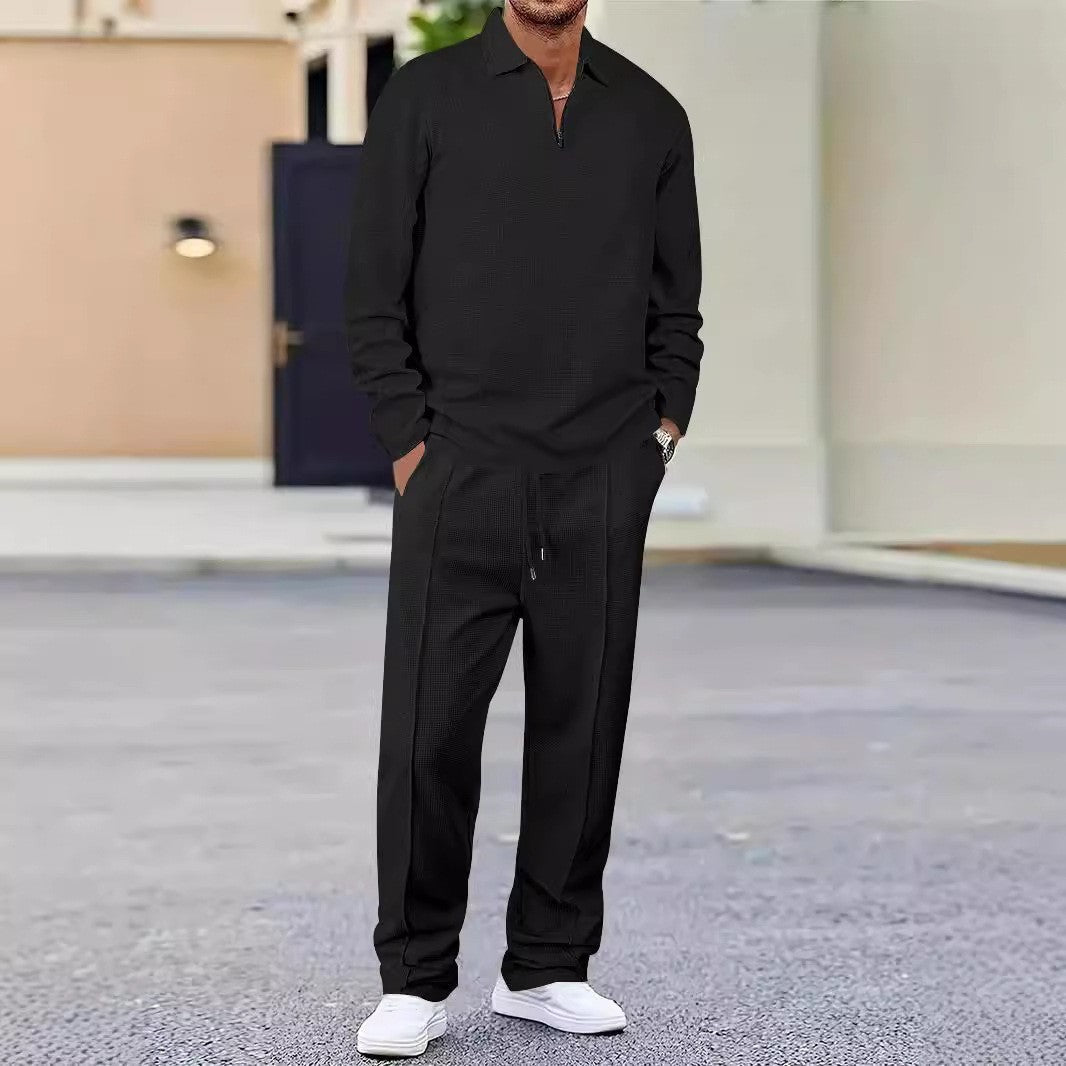 Herren Sportliches Relaxed-Fit Freizeitset mit Stehkragen Drune