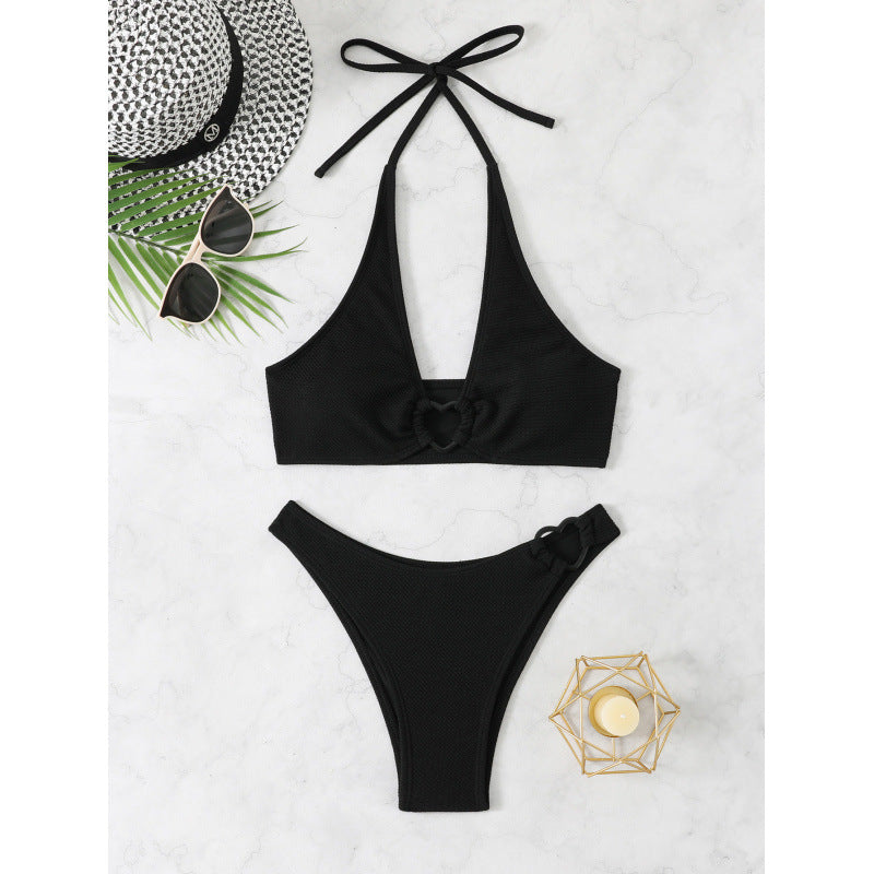 Damen Hochgeschnittener Bikini mit dekorativen Knoten Drune