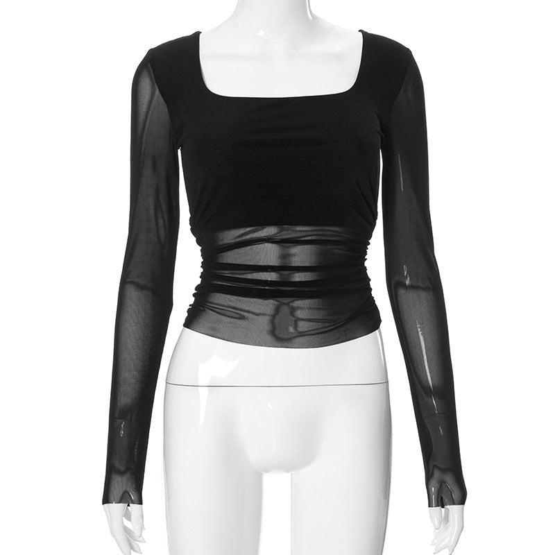 Damen Langarmoberteil mit gerafftem Design und elegantem Quadrat-Ausschnitt Drune