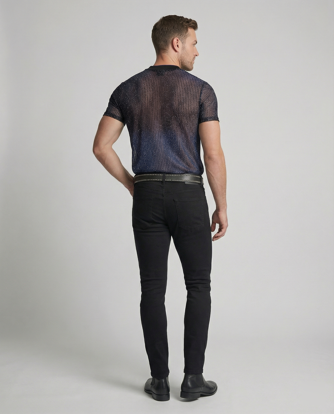 Herren Hochwertiges Mesh-T-Shirt mit glitzerndem Effekt Drune