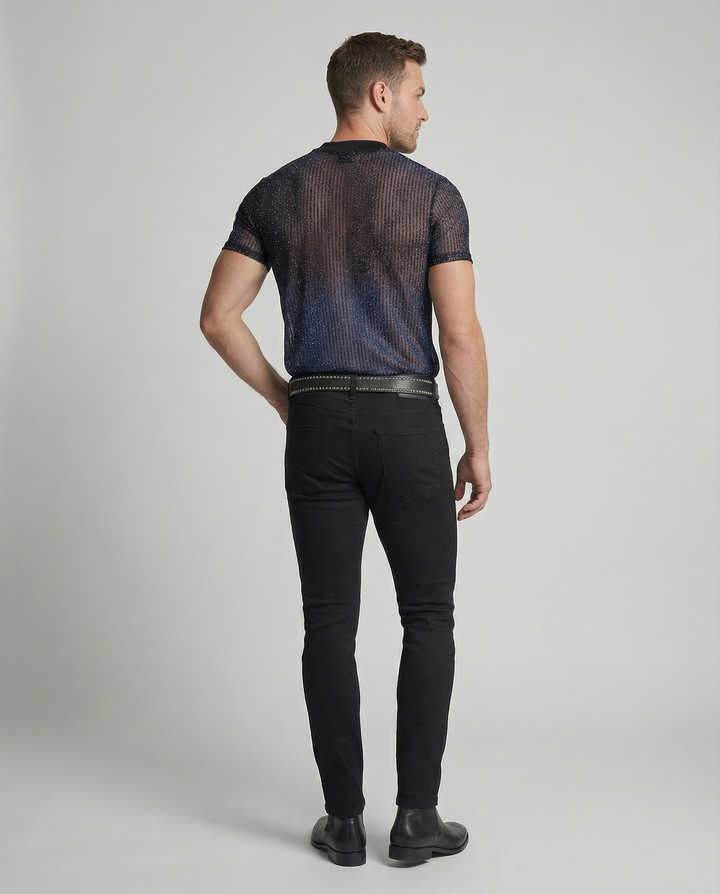 Herren Hochwertiges Mesh-T-Shirt mit glitzerndem Effekt Drune