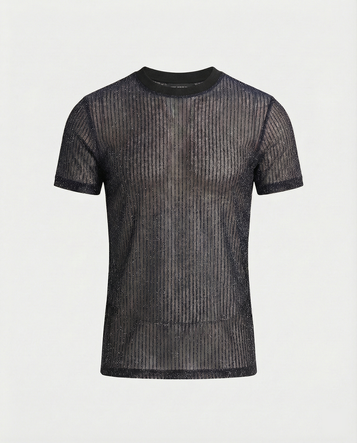 Herren Hochwertiges Mesh-T-Shirt mit glitzerndem Effekt Drune