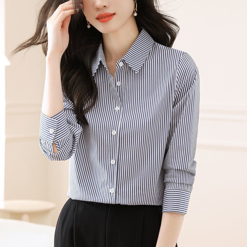 Damen gestreifte Hemdbluse mit elegantem Kragen Drune