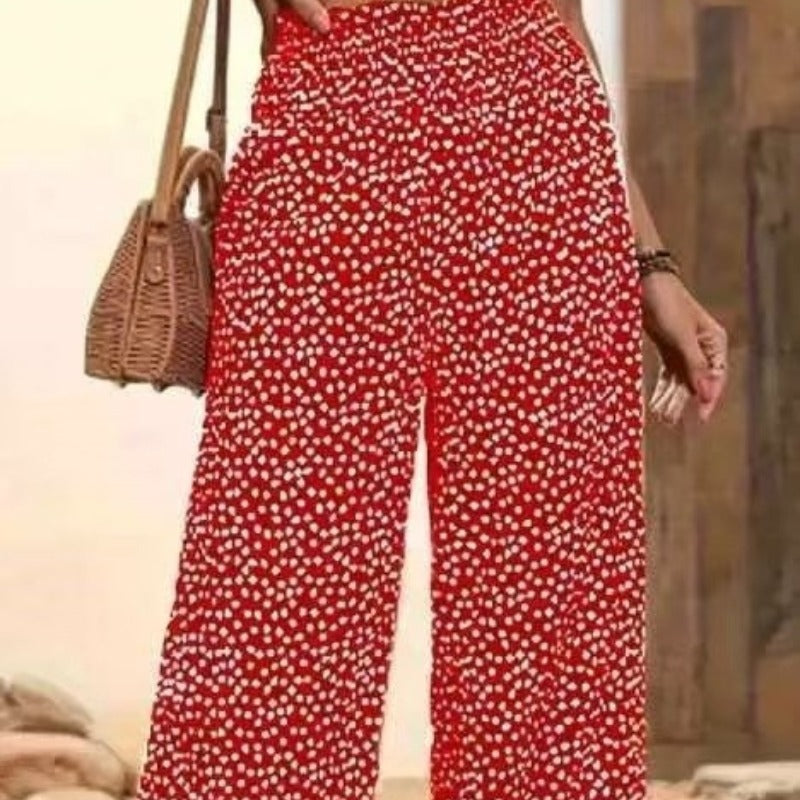 Damen Weite Blumenmuster-Hose mit elastischem Bund und hohem Taillenschnitt Drune