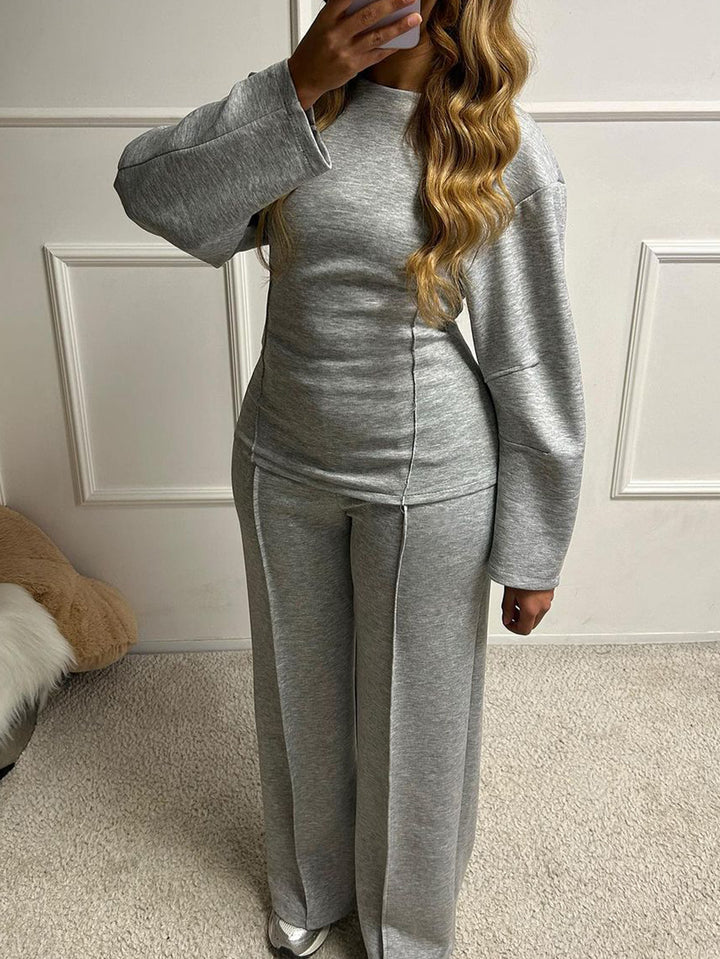 Damen nan weiches Lounge-Set mit tailliertem Sweatshirt, formgebenden Nahtdetails und weitem Palazzohosen-Bein Drune