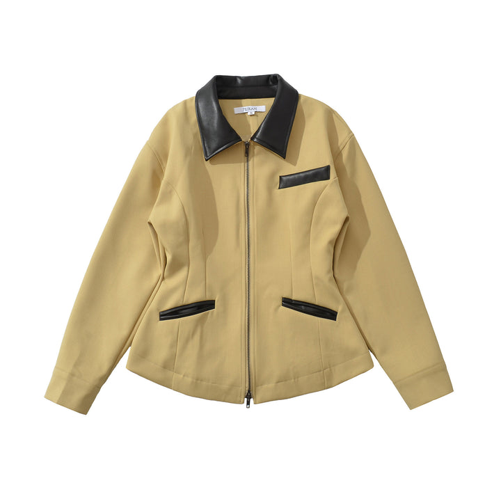 Damen modische kurz geschnittene Jacke mit Lederdetails Drune