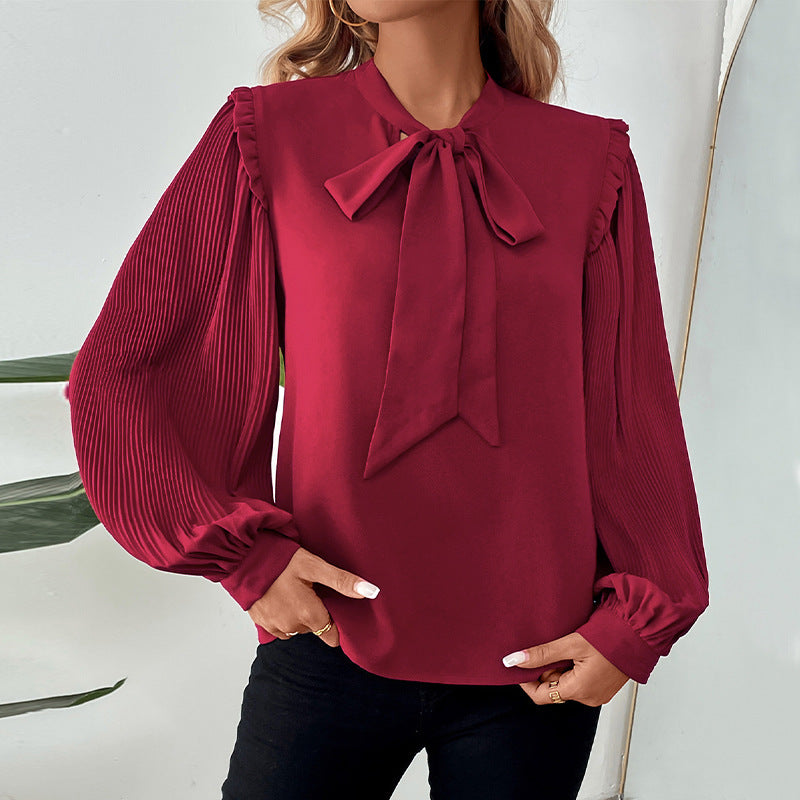 Damen Bluse mit eleganten Rüschen und Schleifenakzent Drune