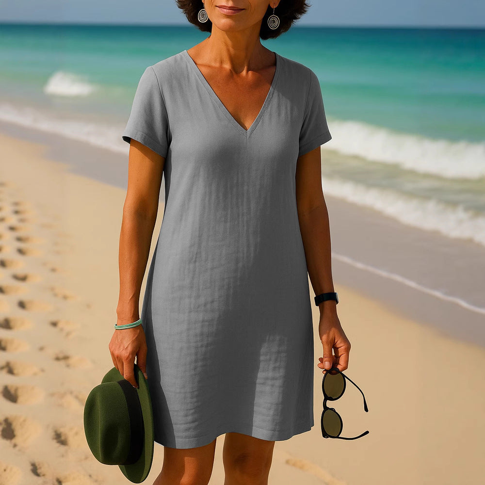 Damen Sommerliches V-Ausschnitt Kleid Drune