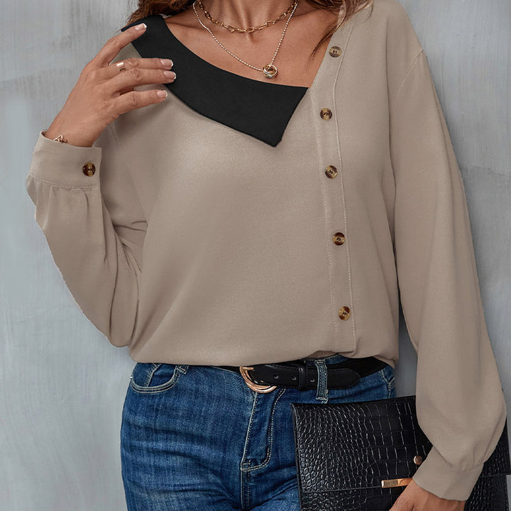 Damen elegante Bluse mit modernen Knopfdetails und asymmetrischem Ausschnitt Drune