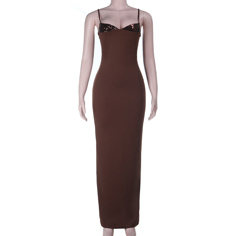 Damen figurbetontes Maxikleid mit schimmerndem Oberteil Drune