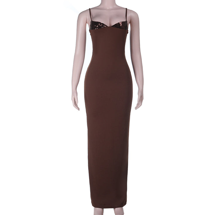Damen figurbetontes Maxikleid mit schimmerndem Oberteil Drune