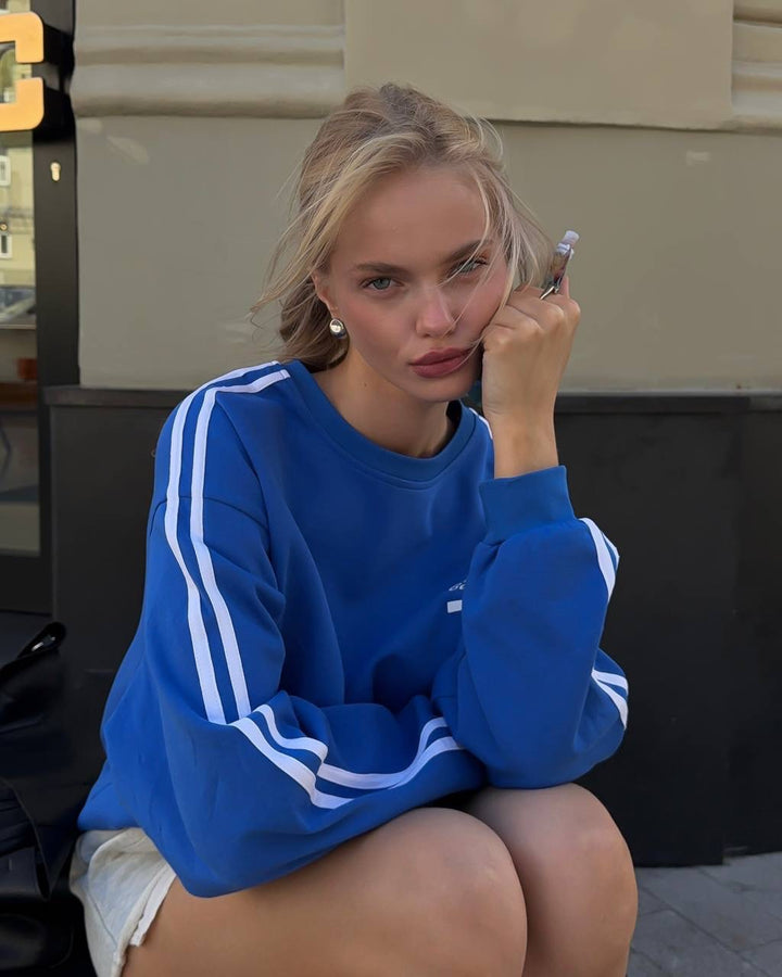 Damen lässiger Sweatshirt mit sportlichen Streifen Drune