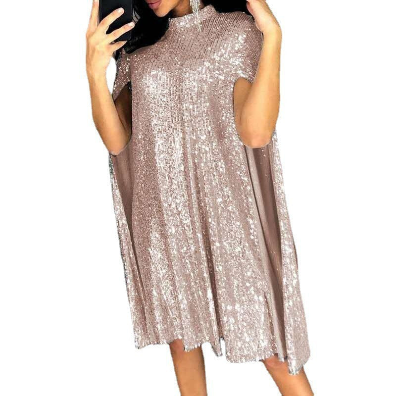 Damen elegantes glitzerndes Abendkleid mit weitem Schnitt und schimmerndem Look Drune
