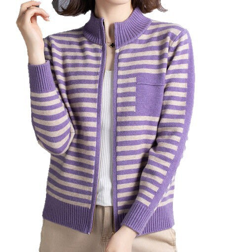 Damen Strickjacke mit Stehkragen und Reißverschluss Drune