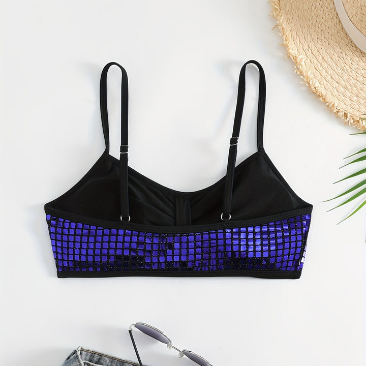 Damen Crop-Bikini-Top mit glitzerndem Netzdesign Drune