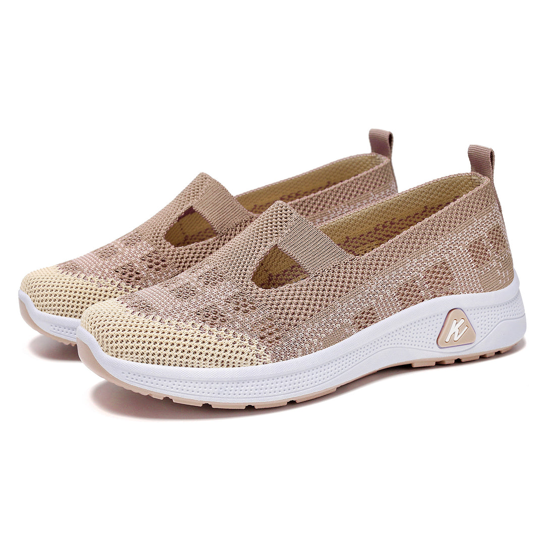 Damen nan leichter gestrickter Slip-On Mary-Jane-Sneaker mit Cut-Out, atmungsaktivem Strickoberteil und dämpfender Komfortsohle Drune