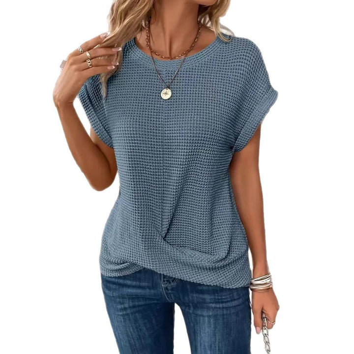 Damen lässiges Waffelpullover mit weichem Stoff und eleganten Ärmeln Drune