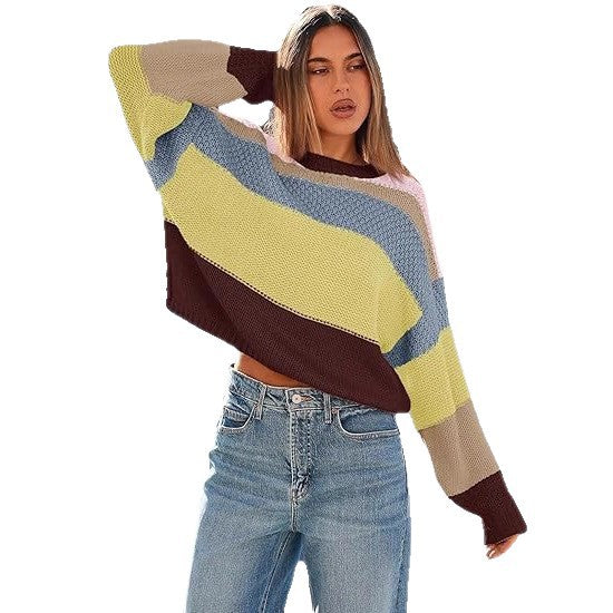 Damen Lockere gestreifte Strickpullover mit lässigem Schnitt Drune