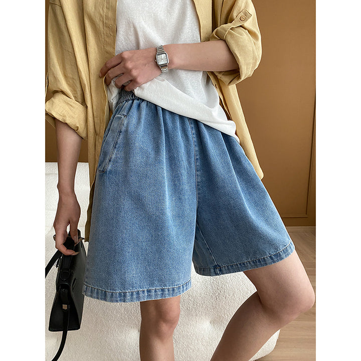 Damen lässige Denim-Shorts mit elastischem Bund und praktischen Taschen Drune