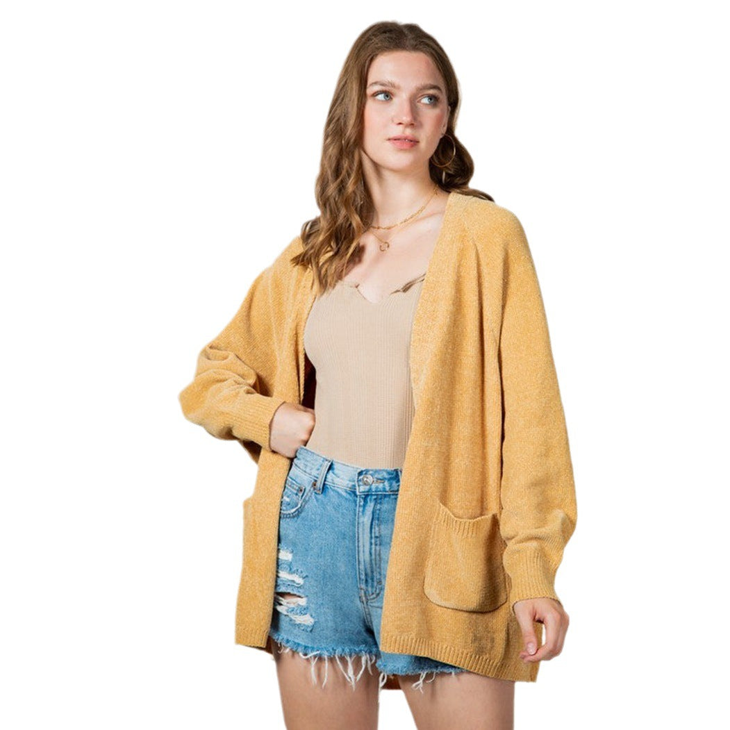 Damen Kuschelige Strickjacke mit seitlichen Taschen und offener Front Drune