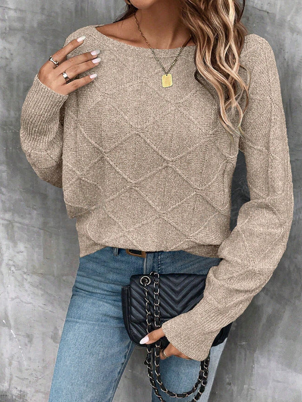 Damen Modischer Strickpullover mit modernem Rautenmuster und weitem Schnitt Drune