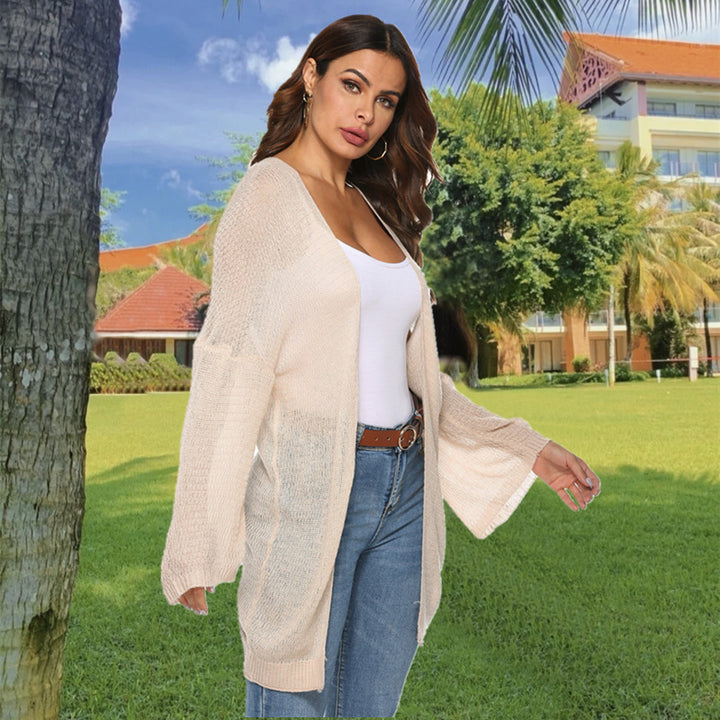 Damen luftiger Strickcardigan mit offenen Seiten und weiten Ärmeln Drune