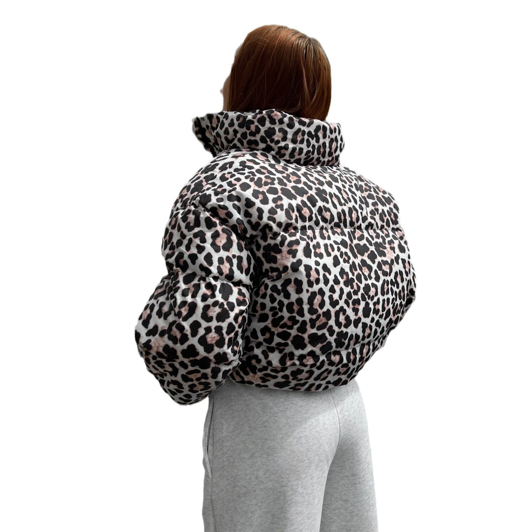 Damen stylische gepolsterte Daunenjacke im modischen Leo-Print Drune