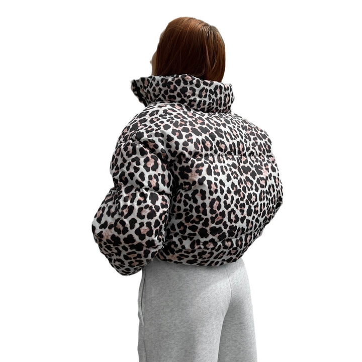 Damen stylische gepolsterte Daunenjacke im modischen Leo-Print Drune