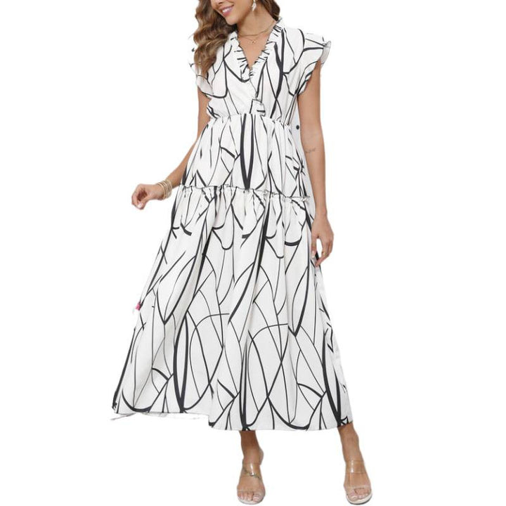Damen Maxikleid mit grafischem Muster und voluminösen Ärmeln Drune