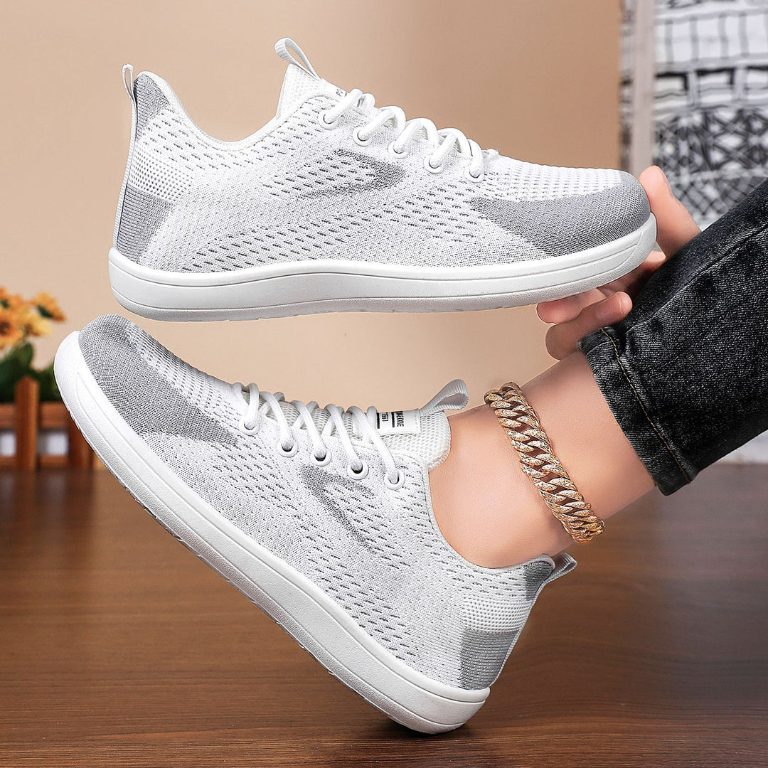 Damen nan leichter atmungsaktiver Strick-Freizeitsneaker mit elastischer Schnürung und stoßdämpfender EVA-Zwischensohle Drune