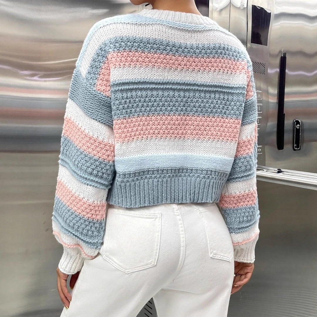 Damen Modischer Pullover mit einzigartiger Streifenstruktur und lässigem Schnitt Drune