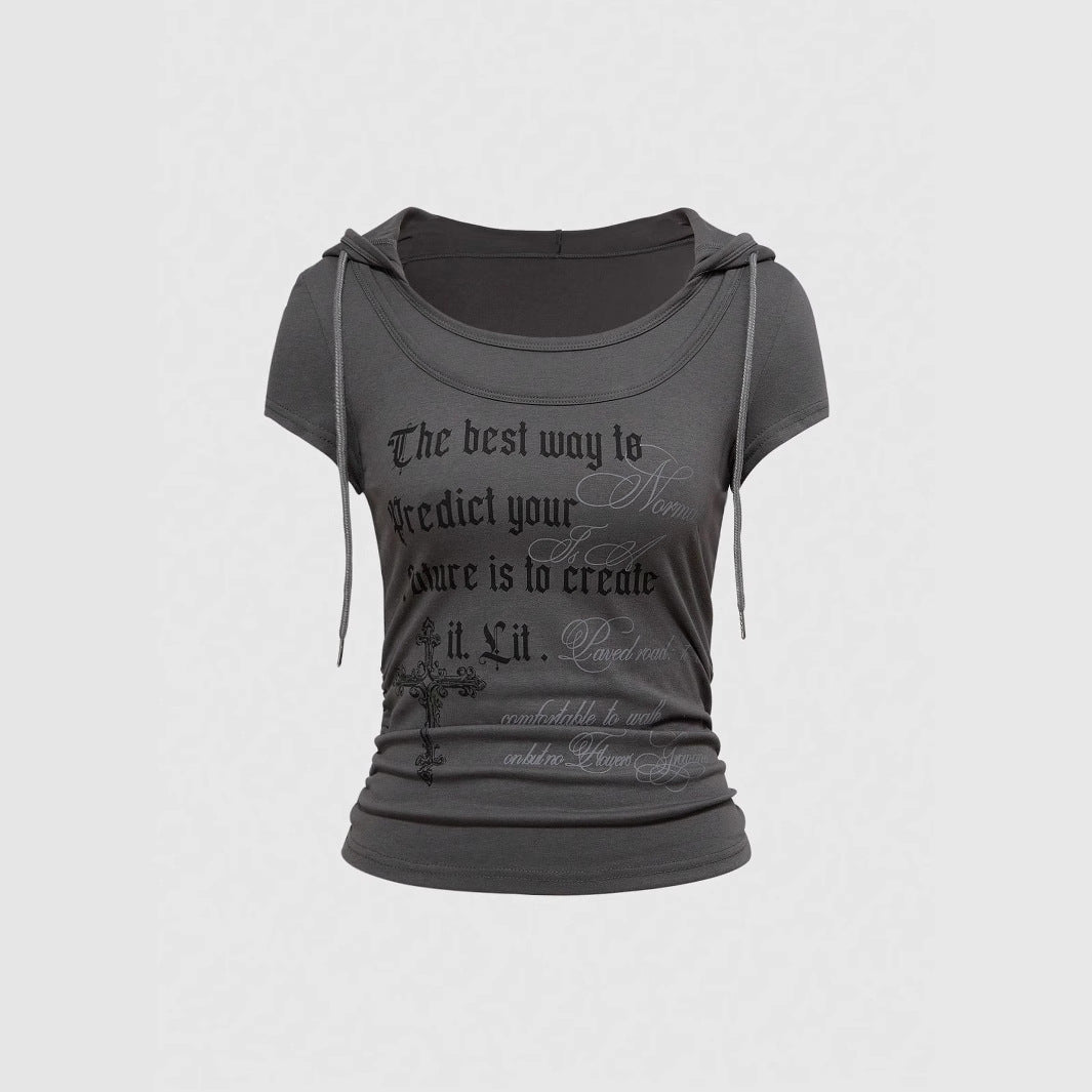 Damen Kapuzen-T-Shirt mit einzigartigem Schriftzug Drune