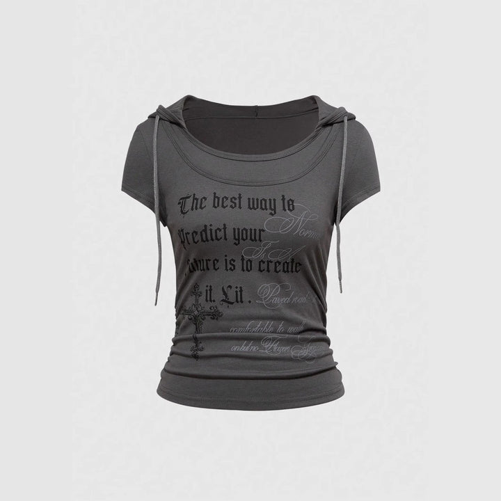 Damen Kapuzen-T-Shirt mit einzigartigem Schriftzug Drune