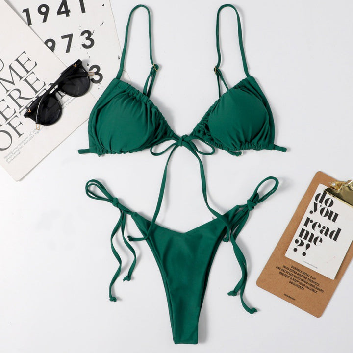 Damen Tiefer Ausschnitt Triangel-Bikini mit verspielten Bindebändern Drune