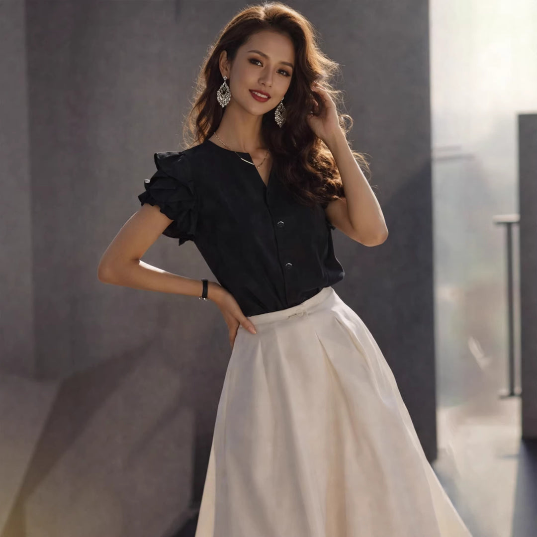 Damen Elegante Bluse mit Rüschendetails im schlichten Design Drune