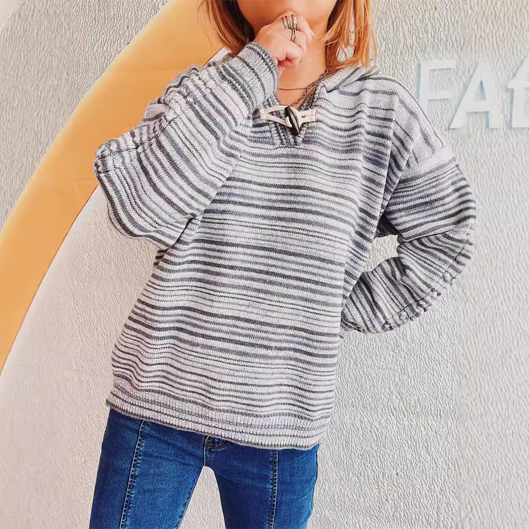 Damen gestreifter Hoodie mit breiten Ärmeln und Kordelzug Drune