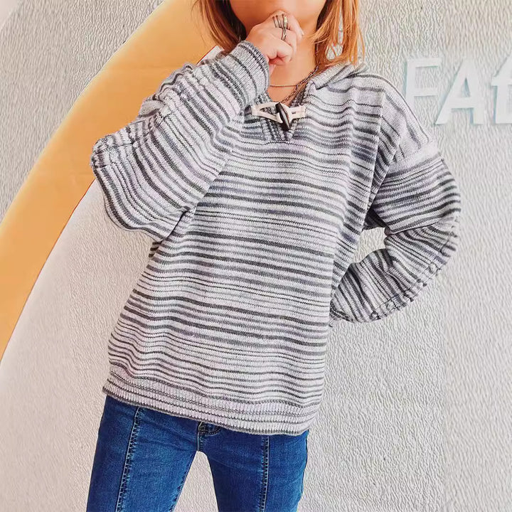 Damen gestreifter Hoodie mit breiten Ärmeln und Kordelzug Drune