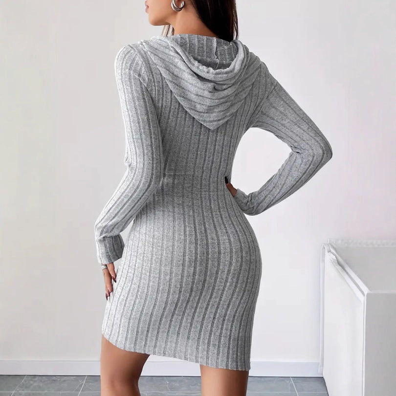 Damen Sweatkleid mit Kapuze und gestreiftem Design Drune