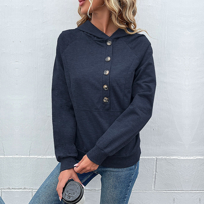 Damen lässiger Kapuzenpullover mit Knopfdetails und modernem Schnitt Drune