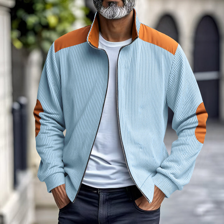 Herren Sportliche Zip-Jacke mit Rippenstruktur und Kontrastärmel Drune