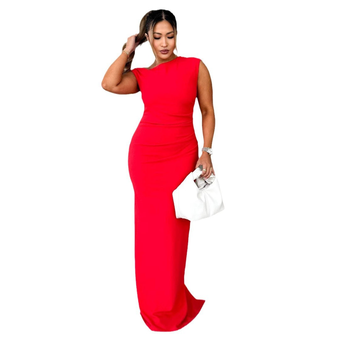 Damen Maxikleid mit figurbetontem Design und elegantem Wasserfall-Ausschnitt Drune
