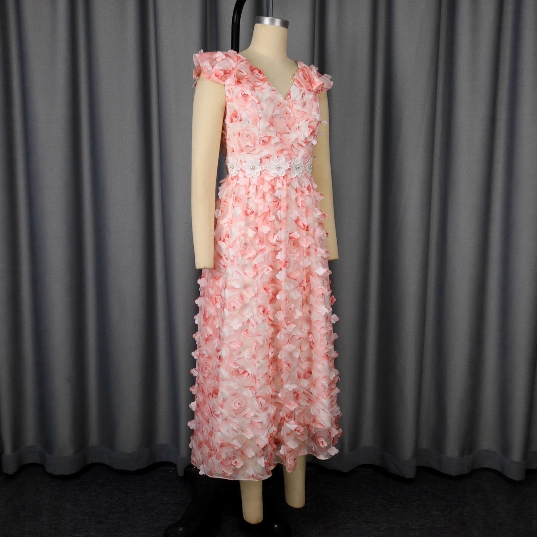 Damen Elegantes Maxikleid mit floralen Rüschen Drune