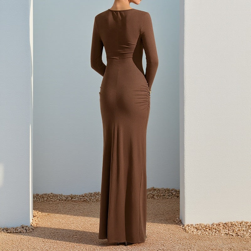 Damen Figurbetontes Longdress mit Cut-Out-Details und Wickeloptik Drune