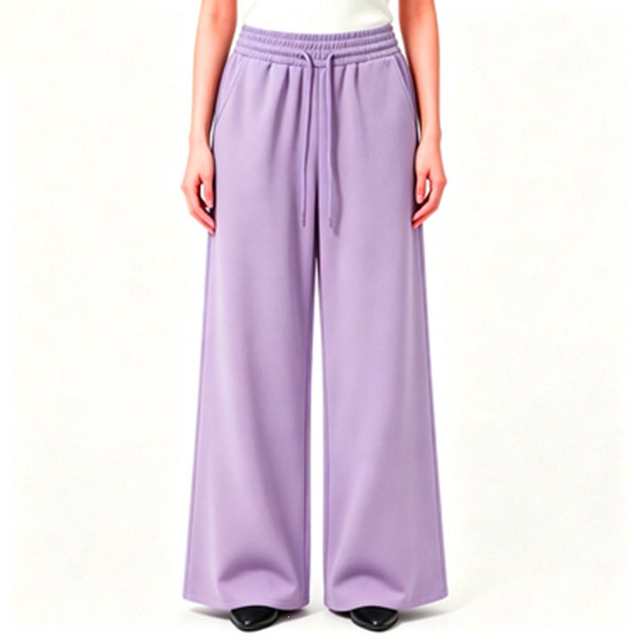 Damen nan weite High-Waist Loungehose mit elastischem Bund, Kordelzug und fließendem Jersey Drune