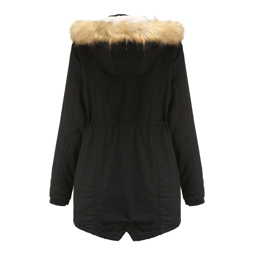 Damen moderne Parka mit abnehmbarem Kunstfellkragen und seitlichen Taschen Drune