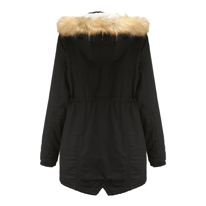Damen moderne Parka mit abnehmbarem Kunstfellkragen und seitlichen Taschen Drune