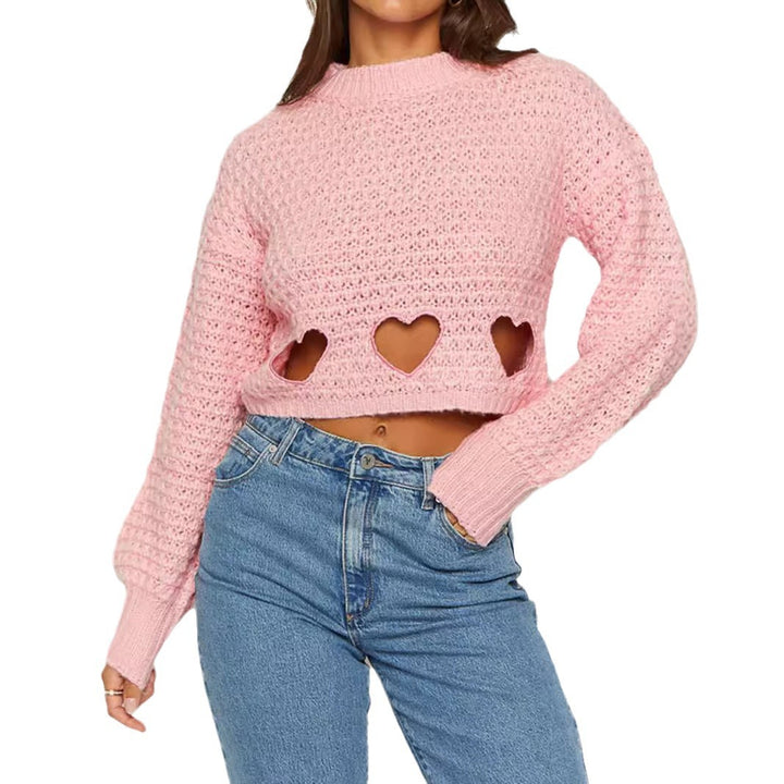 Damen Strickpullover mit Herz-Ausschnitten und lässigem Crop-Design Drune