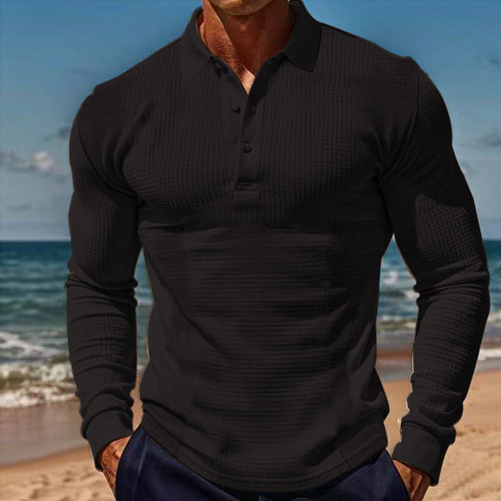Herren Langarm-Henley-Shirt aus atmungsaktivem Strukturmaterial mit dekorativen Knöpfen Drune
