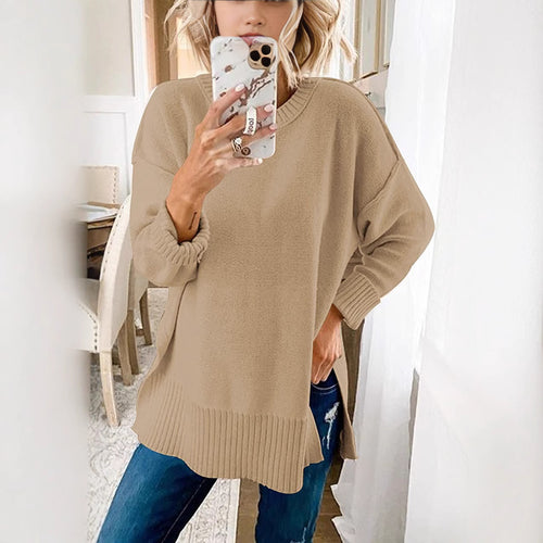 Damen lässiger Pullover mit asymmetrischem Saum und strukturiertem Rippdesign Drune